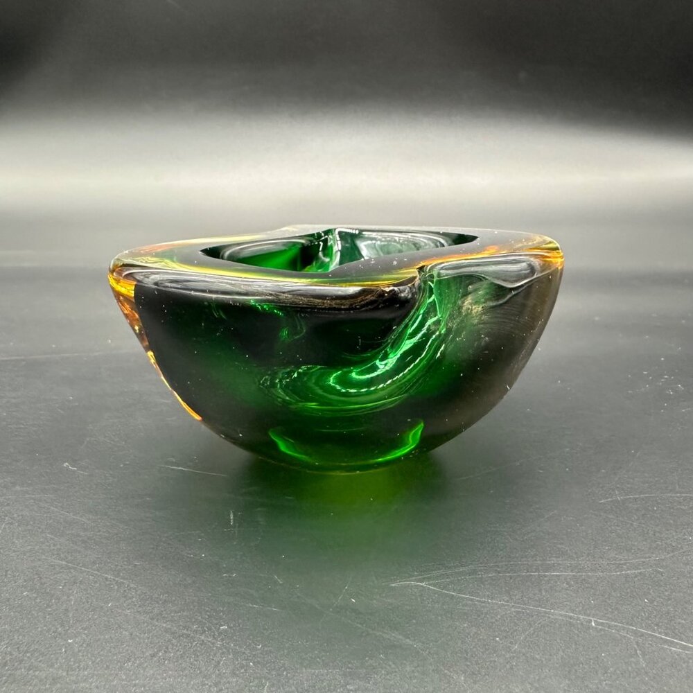 Murano Sommerso Green Amber Art Glass Bowl Vintage Italian Dish Mid Century - Picture 4 of 12